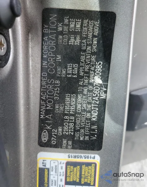 2013 Kia Soul z USA, uszkodzony, nr VIN KNDJT2A56D7500985